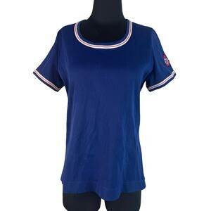 Vintage 70s Nautical Rib Knit Top | Royal Blue w/ Talon Zipper & Anchor Patch